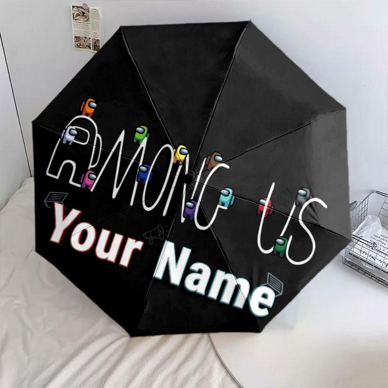 1 PC Automatic Folding Umbrella - Among Us Custom Name Pattern, Portable & Foldable Design with 8 Ribs, Christmas Birthday Gifts