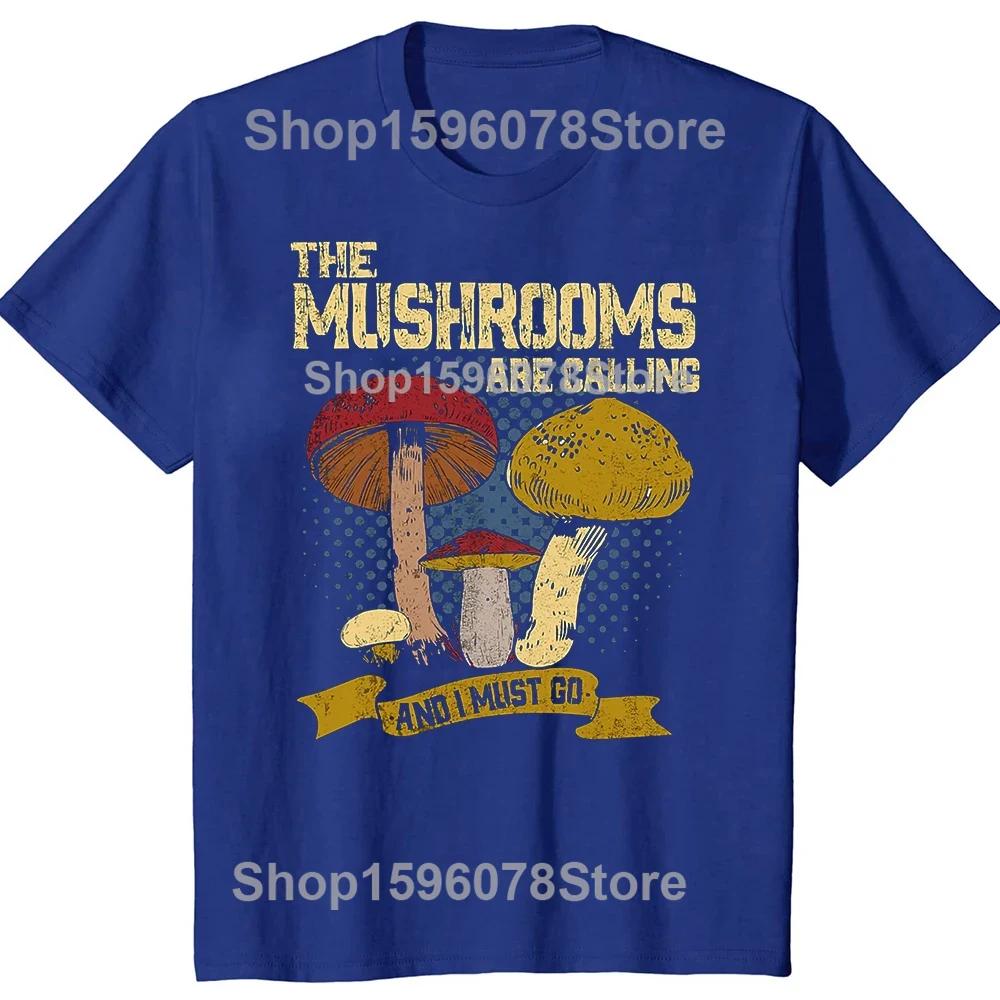 Mushrooms Are Calling and I Must Go Mushroom Hunting Vintage Gift Active T-Shirt Summer Tops Mens White Mushrooms T Shirts