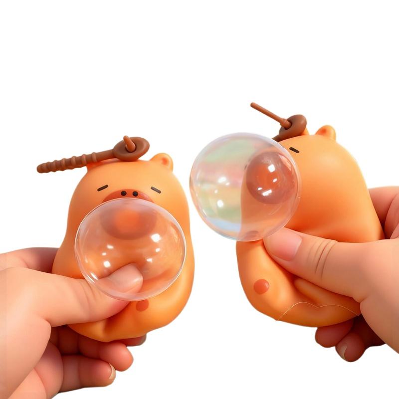 Topmix Fun Capybara Doll Pinch Pendant Toys Squeeze Spit Bubble Decompression Toy Children's Schoolbag Doll Pendant Decoration Gift