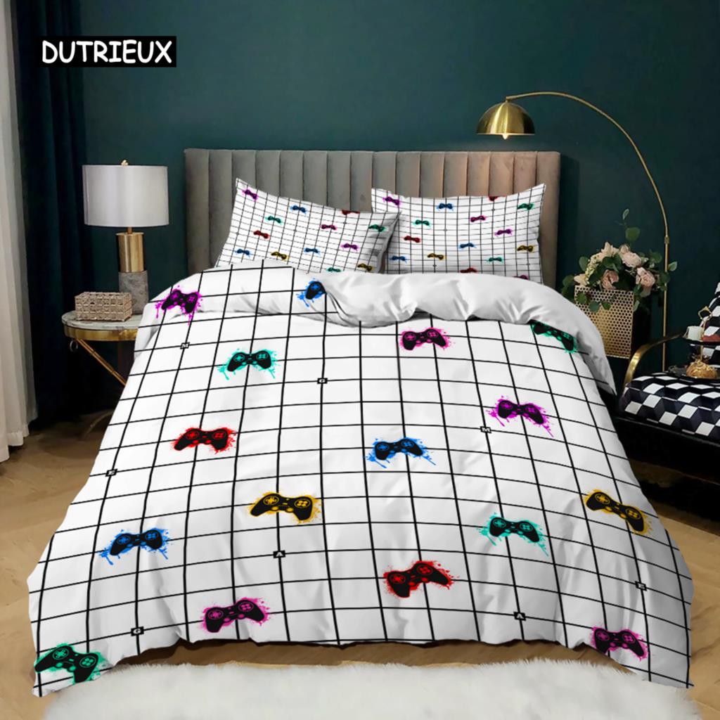 Set husă de plapumă pentru jocuri Retro Joc video Husă de plapumă Mărime twin Set de lenjerie de pat pentru gameri Zona butonului de control al jocului Husă de plapumă