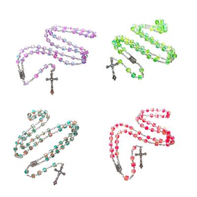 Statement Colorful Beads Necklace Jewelry Cross Rosary Necklace for Edgy Look