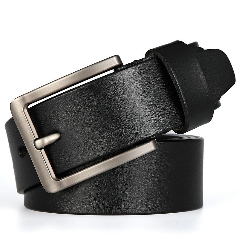 Men'S Genuine Leather Belt Pin Buckle Belt Casual Retro Pure Cowhide Belt Extended Width