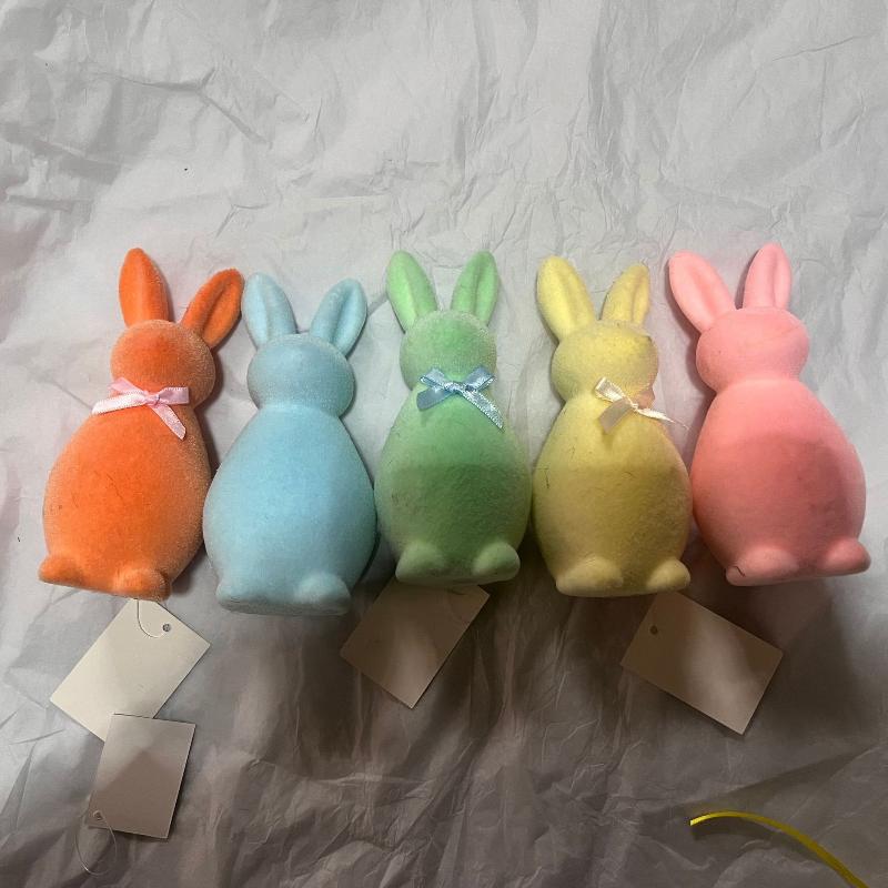 Standing Easter Bunny Decor with Bow Flocked Rabbit Figurine - Premium Material Craft Cute Design Festive Atmosphere Decoration