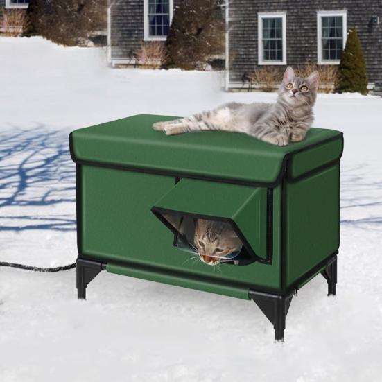 Heated Cat House Outdoor Large Weatherproof Kitty Shelter Winter Insulated Cat Bed