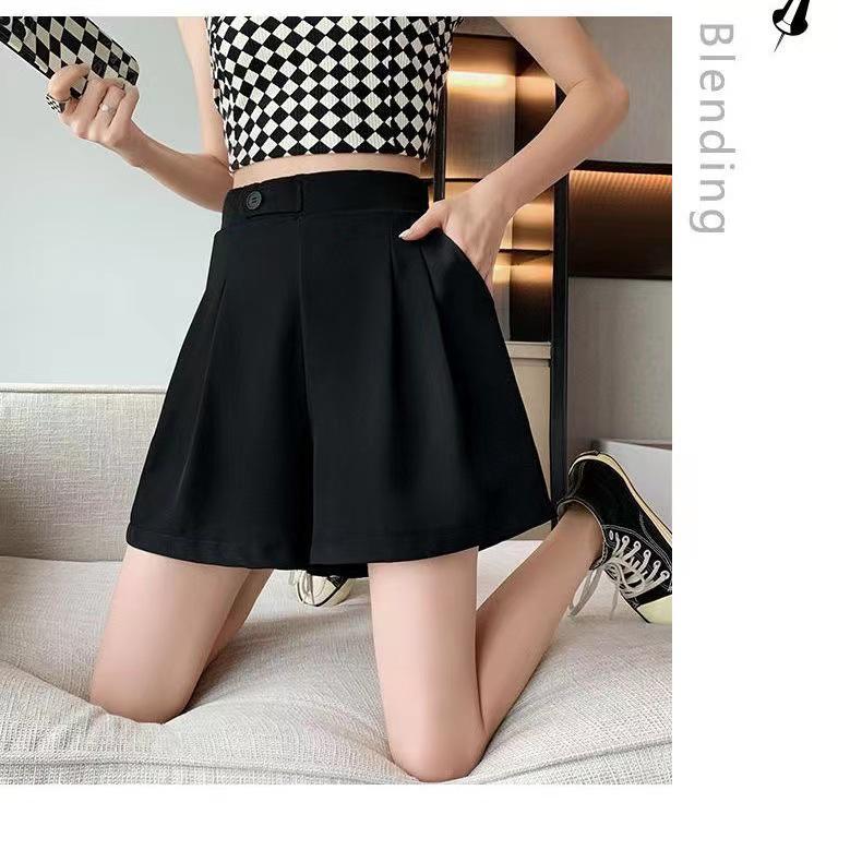 Drapey High-Waist Wide-Leg Pants: Korean Style Autumn 2025 Black A-Line Slimming Casual Shorts for Women