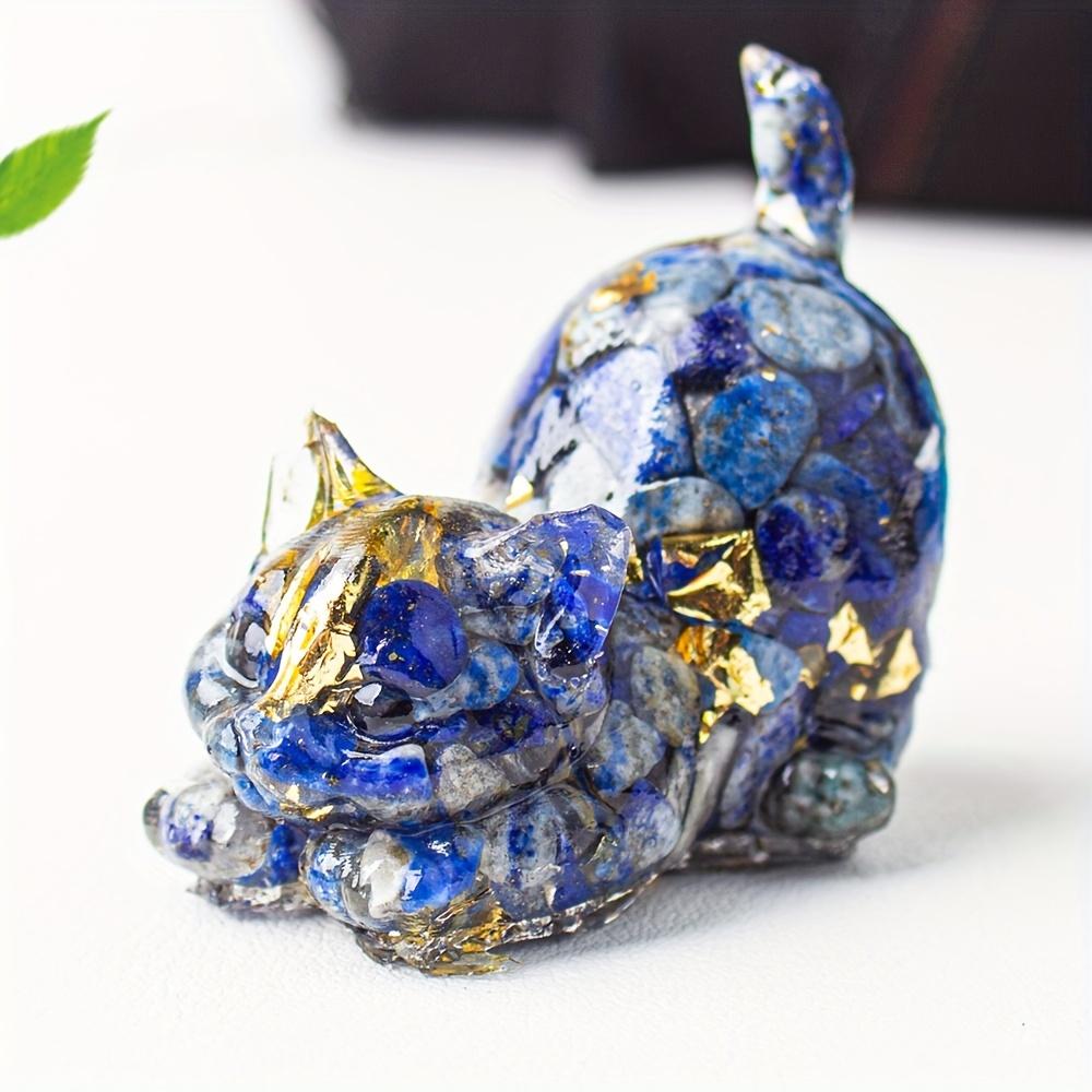1.77in Resin Cat Statue with Tail, Natural Crystal Gemstone Figurine, Feng Shui Spiritual Decor for Halloween Christmas Gift