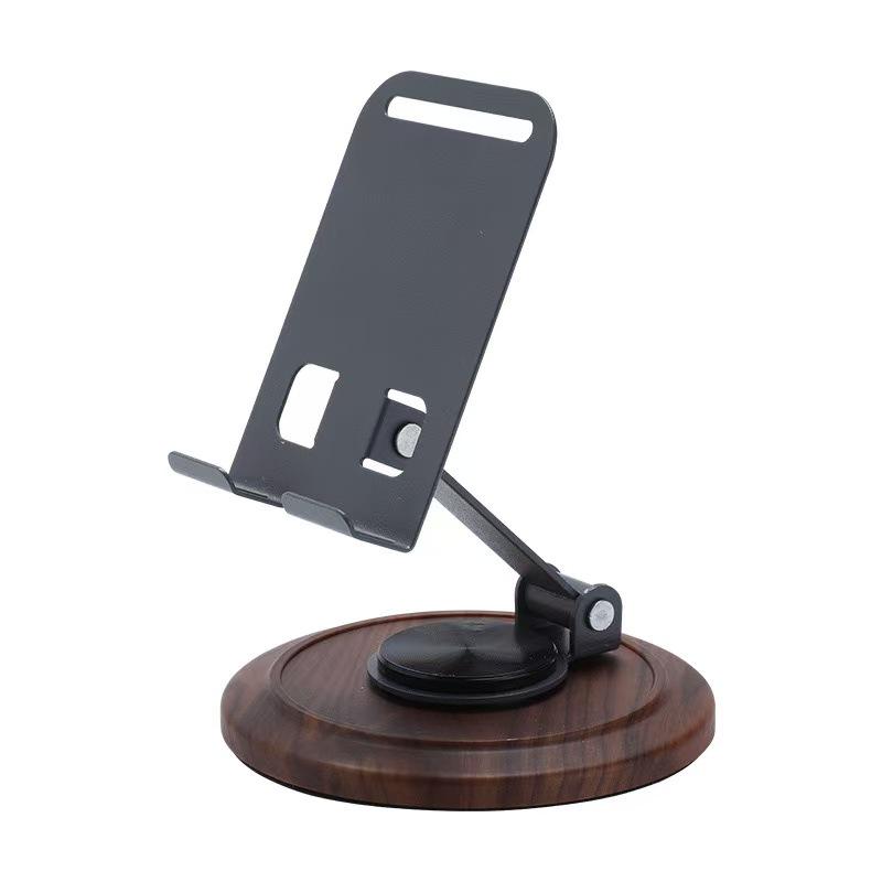 Wood Grain Metal Rotating Foldable Phone & Tablet Stand – Universal Desktop Holder серый