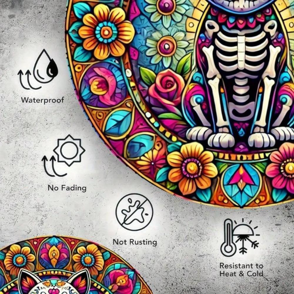 Mexican Sugar Skull Cat Metal Wall Art Gothic Home Decor Aluminum Sign Kitchen Bedroom Office 8x8 Inches