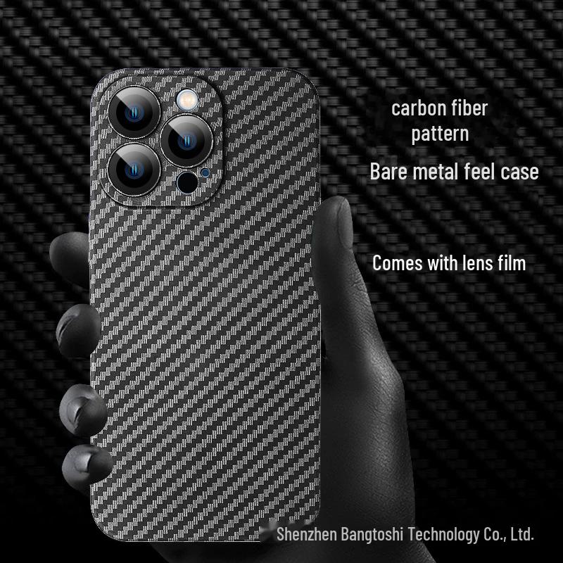 Hülle für iPhone 15 Pro Max mit Kohlefasermuster und Objektivfolie - Dünne PC-Hartschale Verpackung