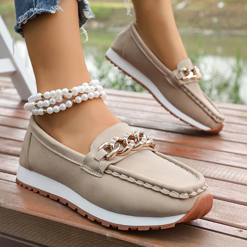 Fashion Fashion Metal Chain Soft Sole Flats Shoes Women Spring Autumn Pu Leather Platform Loafers Woman Slip On Non Slip Casual Shoes