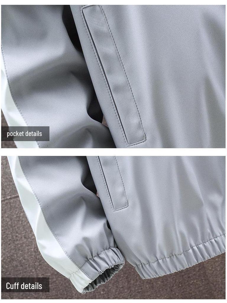 Men's Autumn Casual Sports Cardigan Set with Reflective Stripes, Printed Design, Popular In Group Buys.