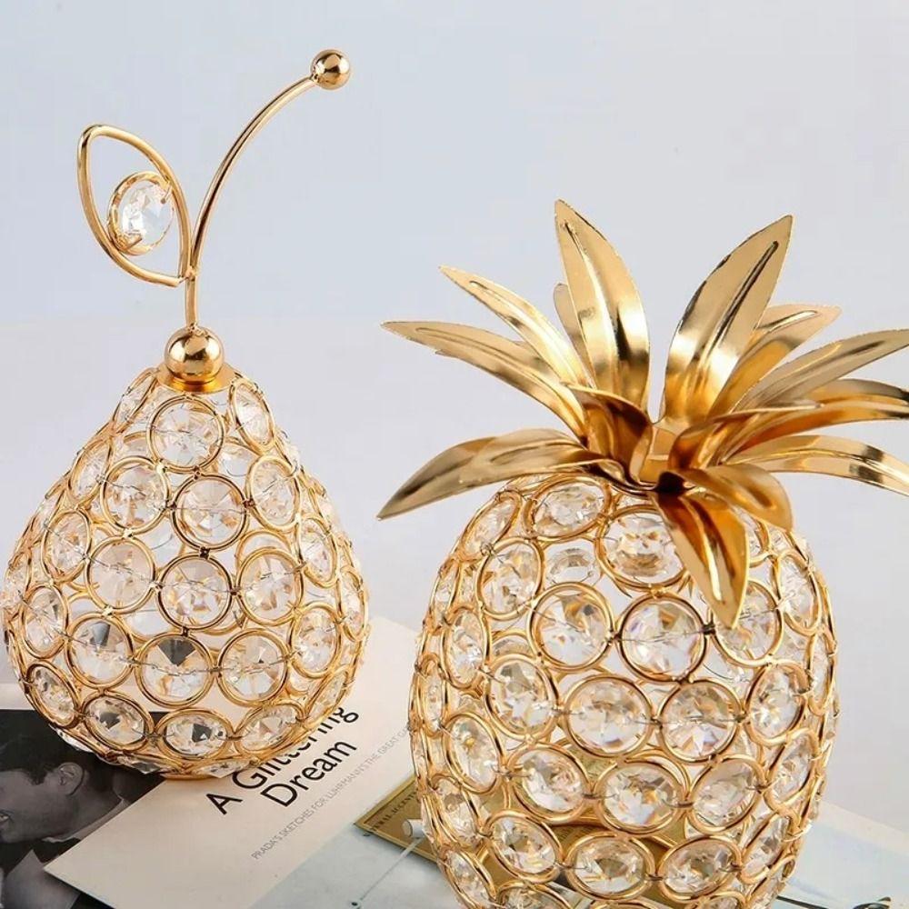 Artificial Gold Crystal Pear Ornament Rhinestone Crystal Pear Ornament Christmas Decor