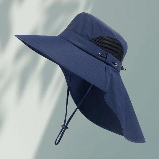 Mountaineering Sun Hat with Adjustable Windproof Rope Breathable Mesh Wide Brim Sun Hat UV Protection Fishing Hat for Outdoor Sports Hiking Camping