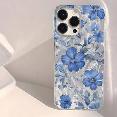 Módní třpytivý modrý květinový vzor Obal na telefon pro iPhone 16 16E 15 14 13 12 11 Pro Max 7 8 14 15 Plus X XR XS SE2 Kryt