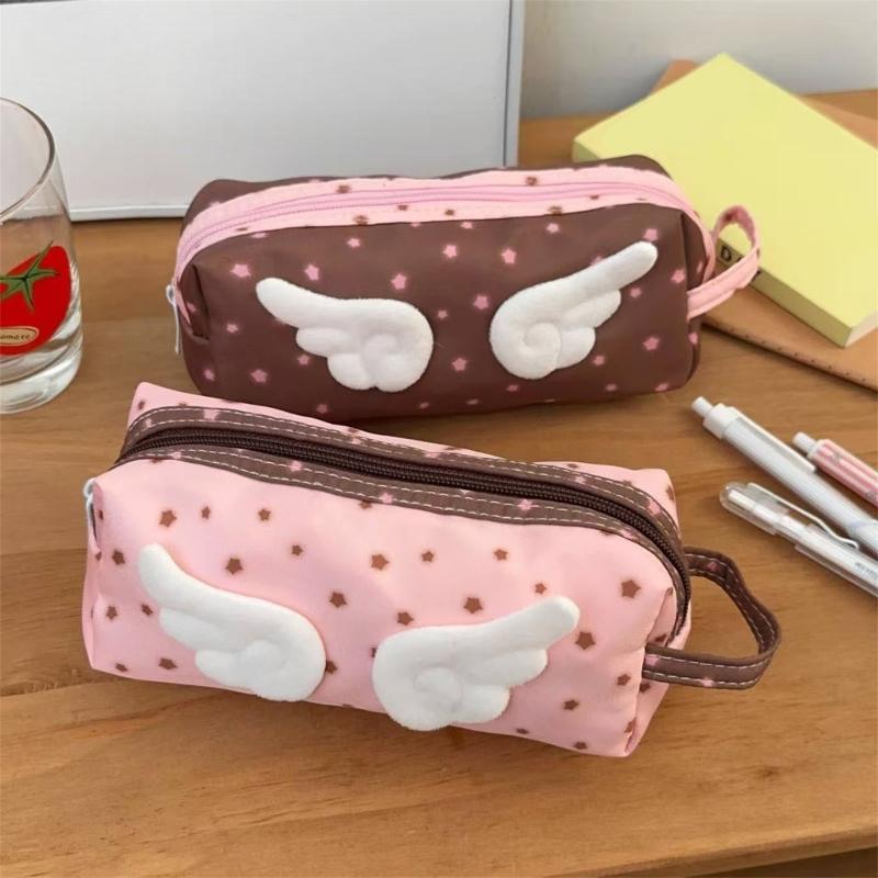 Large Capacity Pencil Case with Handle Spacious Compartments Plush Pencil Pouches Pen Organizers Bag Travel Makeup Bag