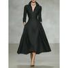 Damen Mode Elegant Taille Enger Umlegekragen Langarm Midi Freizeitkleid
