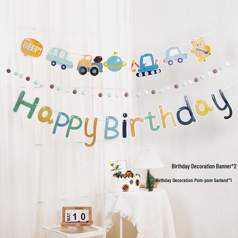 First Birthday Pom-Pom Bunting & Photo Banner for Boys and Girls