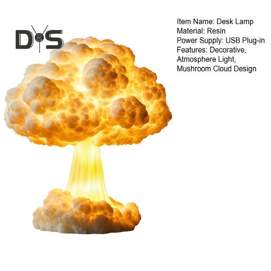 3D Mushroom Cloud Lamp Handmade Nuclear Blast Desk Lamp Lighted Mushroom Cloud Decoration Night Light for Home Desk Bedside Table