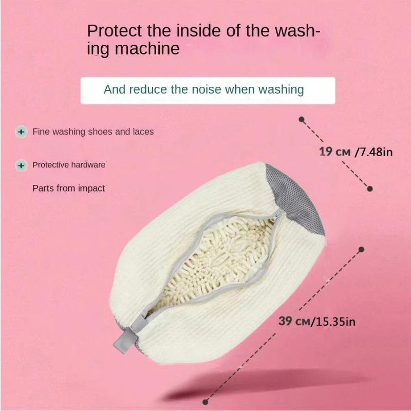 Fluffy Fiber 360 ° Surround Cleaning Shoe Washing Bag - Reusable Durable Machine-Washable Laundry Bag with Zipper Closure (1Pc)