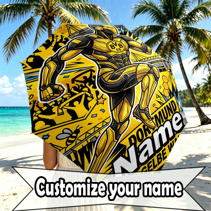 Custom Name Personalized Borussia Dortmund Bvb Print Umbrella, Auto Open Close, 8‑Rib Sturdy Frame, Commute Camping Hiking Use, Birthday Gift