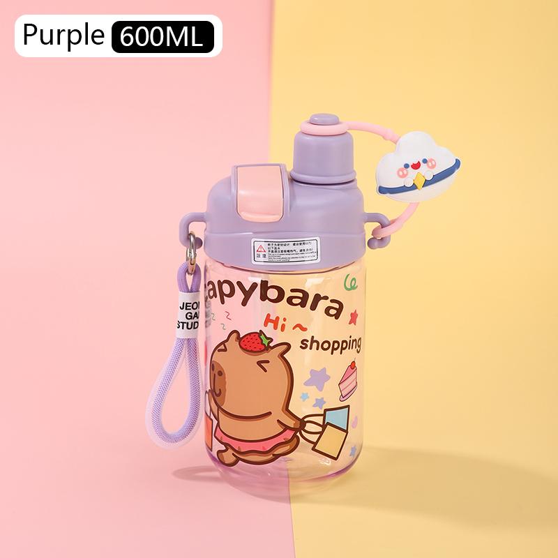 2025 New Capybara Large Water Bottle BPA Free Leak Proof Sports Straw Cup for Gym School Travel Kids Students Outdoor