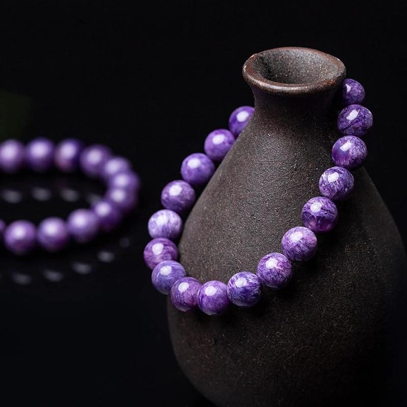 Bracciale Perline Charoite Naturale Pietra Ametista Cristallo Gioielli Moda Donna Cerchio Singolo Corda Elastica Bracciale Charoite Regali