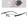 Semi-Rimless Square Photochromic Prescription Glasses Metal Frame Myopia Spectacles Diopter 0 To -6