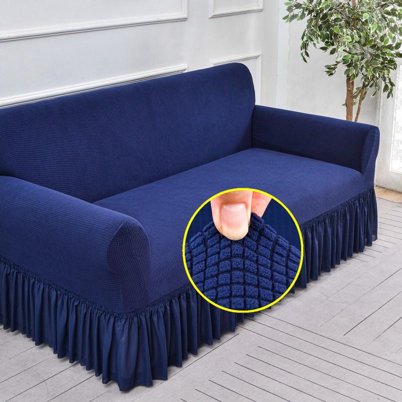

Эластичный жаккардовый чехол на диван с юбкой, однотонный, плотный, для гостиной, 1-местный, 2-местный, 3-местный, 4-местный 1 seater(90-140cm) тёмно-синий