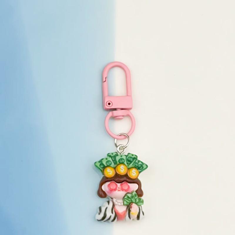 Funny Cartoon Rich Lady Keychain Pendant for Students – Girlish Leopard Print Decoration