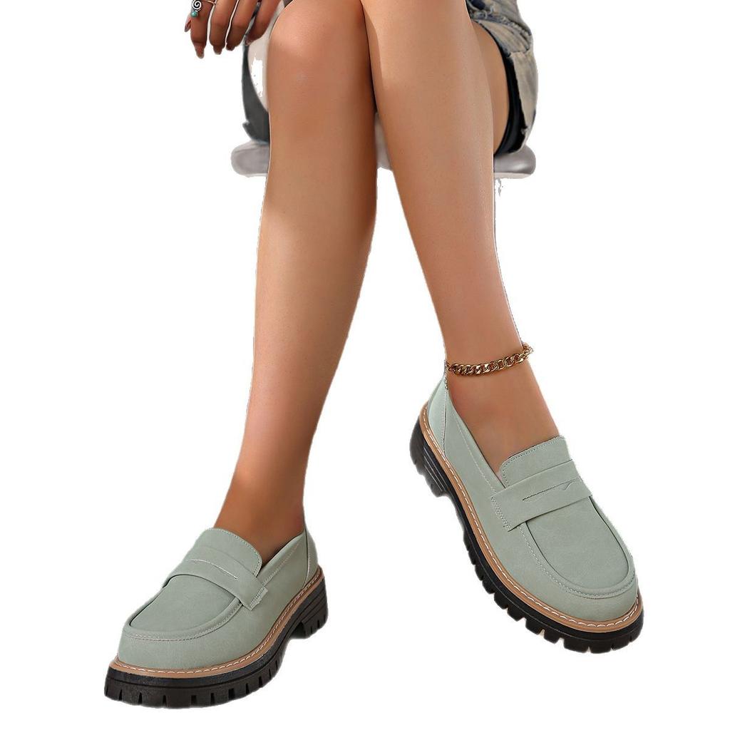 Spring and Autumn Loafers Casual Matte British-style Women's Shoes with Thick Heels and Thick Soles Retro Women's Shoes