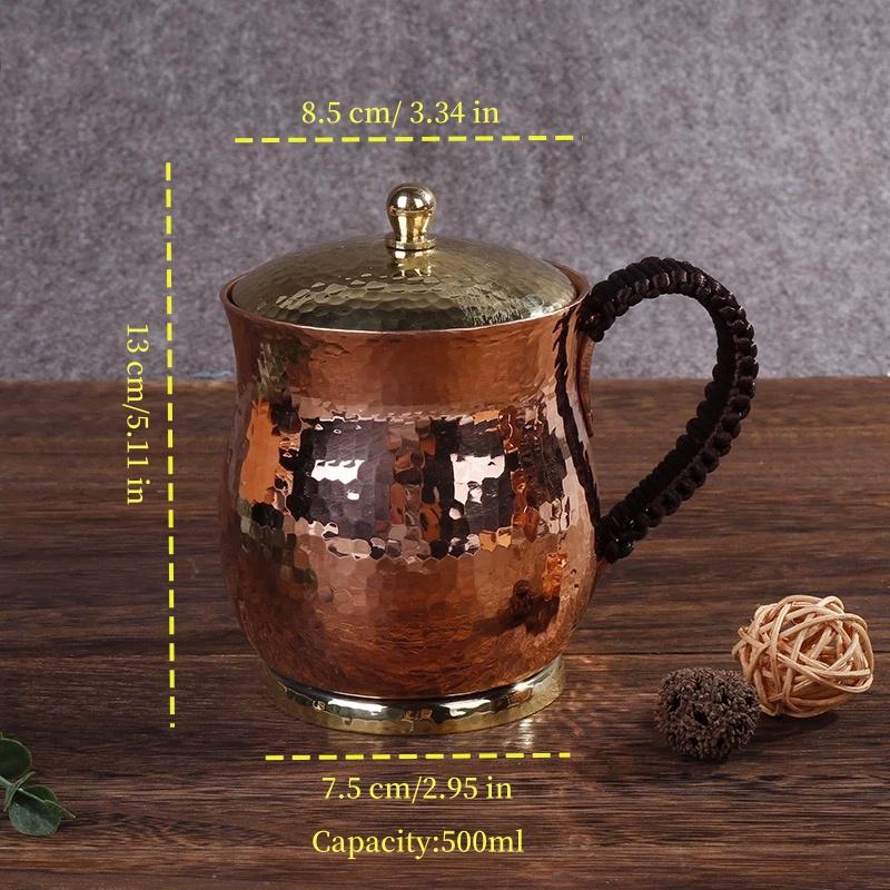 

Винтажная Медная Кружка для Кофе Ручной работы Moscow Mule Портативная 500 мл С крышкой Кружка для Чая Термоизоляция Посуда Кружка для Горячей Воды Кухня 500ml