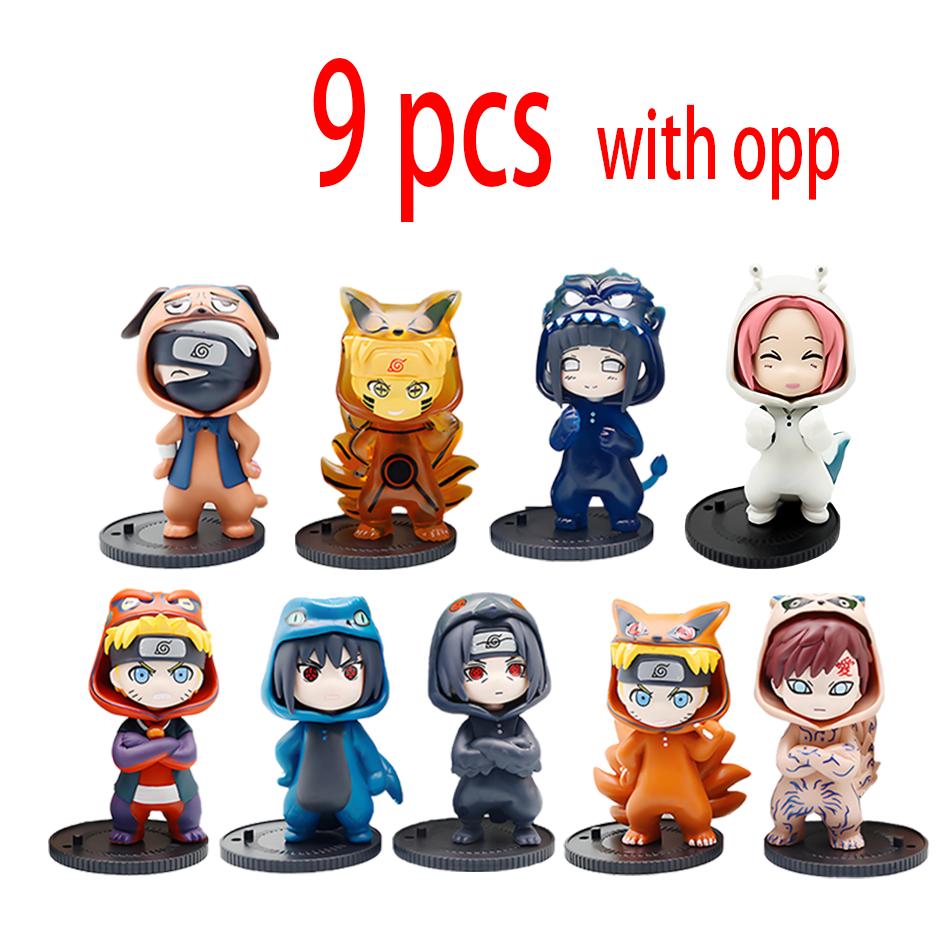 Anime 9pcs/set Naruto Figures Model Naruto Sasuke Kakashi 8cm Doll Costume Design PVCToys Dolls Kid Gift