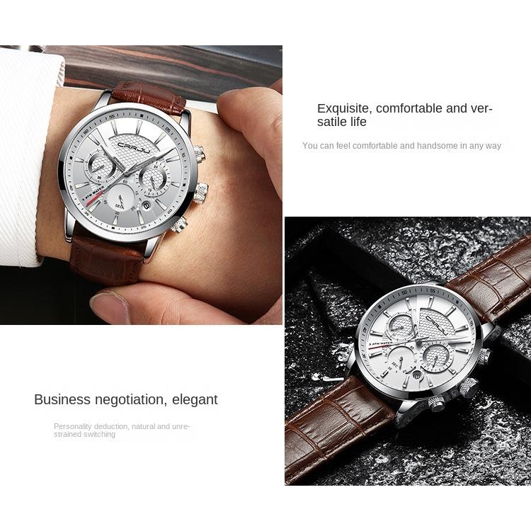 CRRJU-2212L Reloj cronógrafo de seis pines con cinturón Reloj de moda para hombres Reloj de negocios para hombres