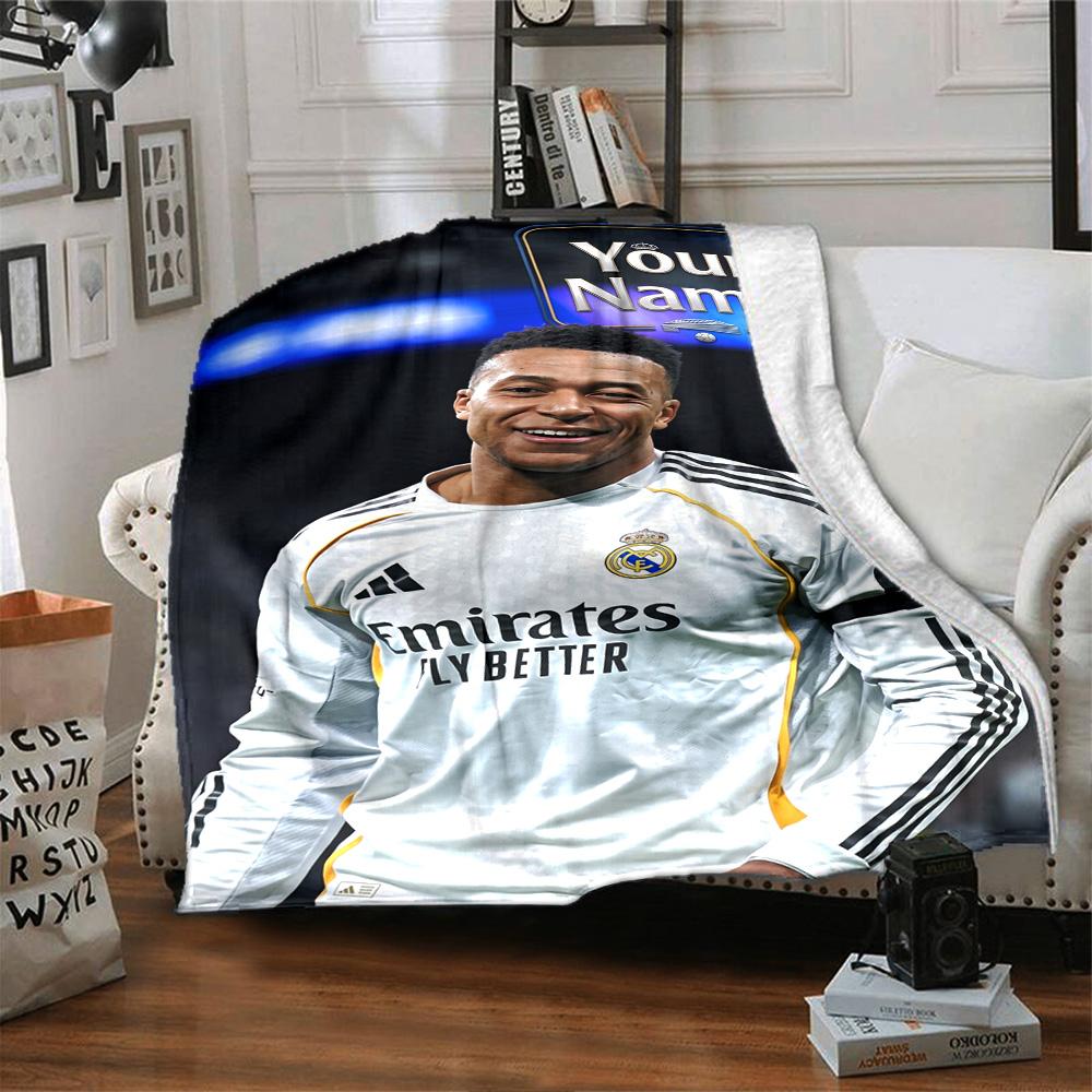 Mbappé Customize Text Blanket Gift Personalized Blanket Comfortable Versatile for Chair Seaside Living Room Bed Four Seasons Multipurpose