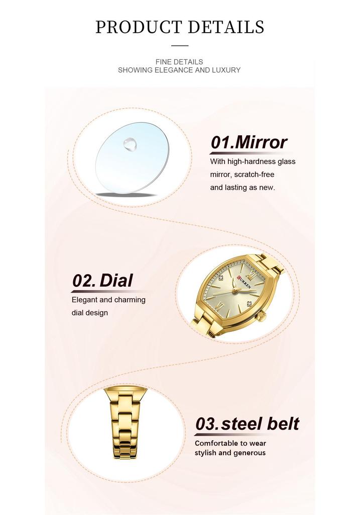 CURREN 9112 Women's Quartz Waterproof Steel Band Watch - Casual and Simple Design