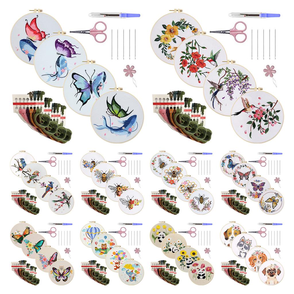 4 Pack Animal DIY Embroidery Kit with Embroidery Hoop Embroidery Stitches Practice Kit for Beginners Gift for Craft Lovers
