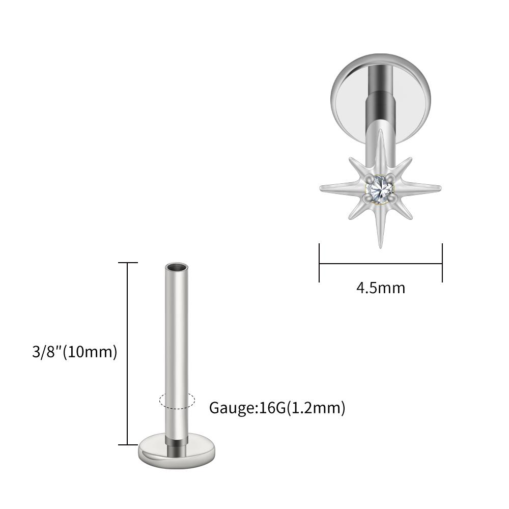 Right Grand ASTM F136 Titanium CZ North Star Flat Back Earring 16G Tiny Starburst Helix Cartilage Stud Earlobe Piercing Jewelry