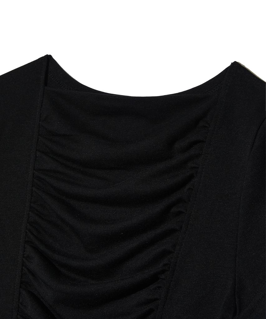PEACE MAKER Ribbon Shirring Tee (Black)