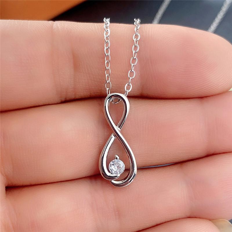 Smooth Infinity Loop Single Floating Round Stone Pendant Women Cable Chain Clavicle Necklace