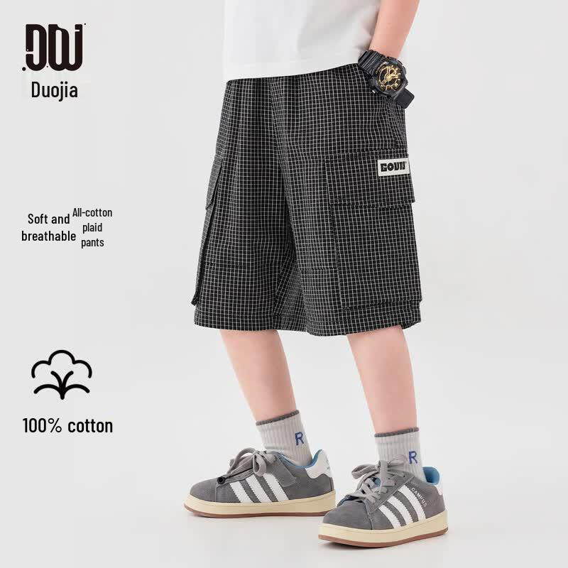 Duo Duo Jia Boys  Cotton Plaid Cargo Shorts 110