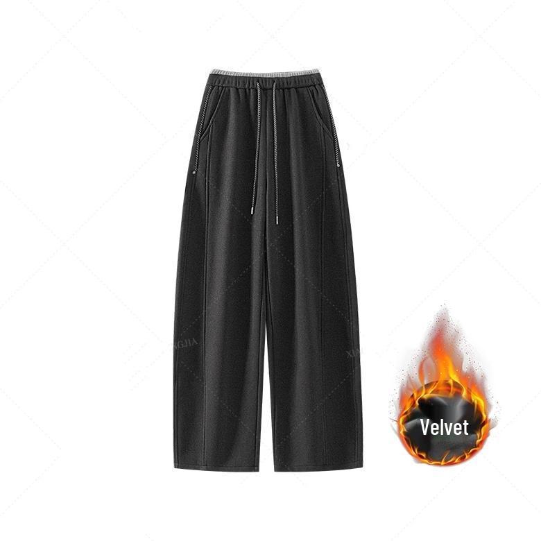 

Winter Velvet Curved Knife High-Waist Slimming Color Block Wide-Leg Sweatpants S (40-50kg)