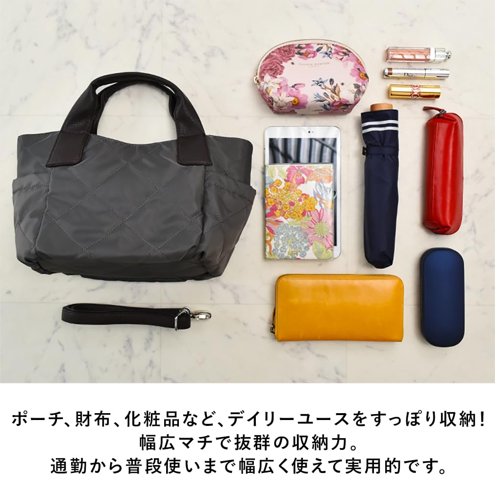 Gratante Quilted 2-Way Nylon Tote Bag, Women's, Abb-g0029 (Charcoal)