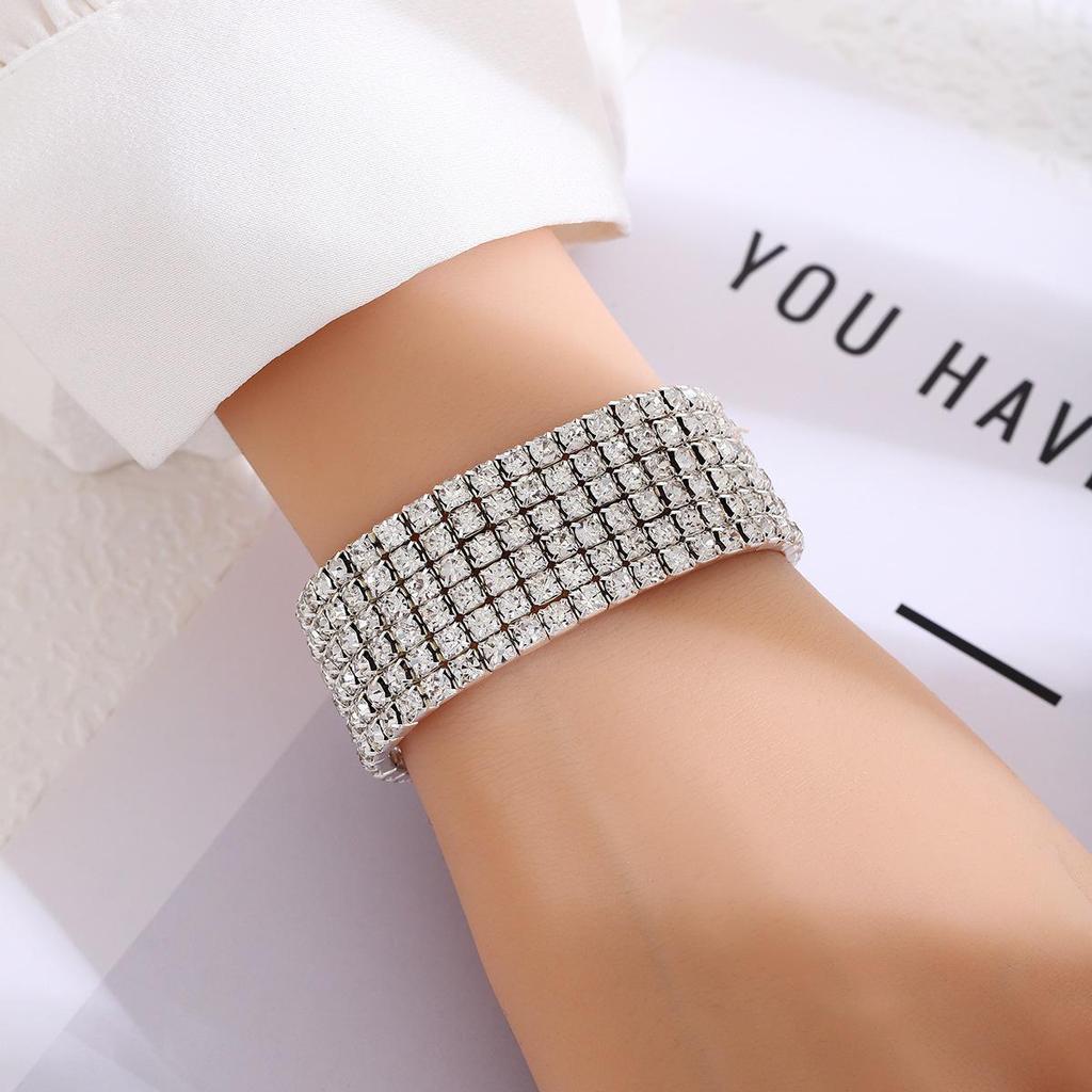 Exaggerated Multi-row Shiny Diamond Elastic Bracelet for Women