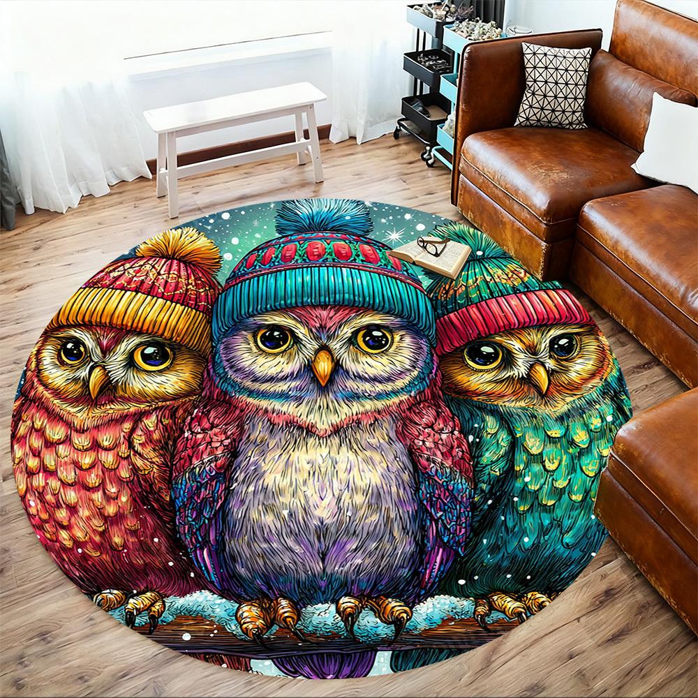 1PC Owl Winter Office Round Area Rug, Under Office Chairs Bedroom Living Room Home Decor, Carpet for Office -1110146