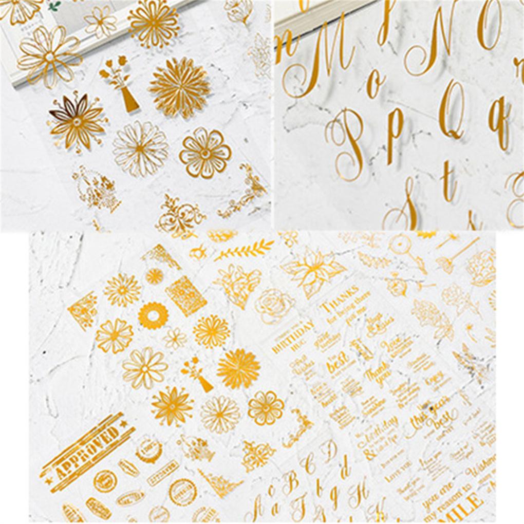 3 Sheets Scrapbook Stickers Self-Adhesive Gold Glitter Decals Family Gift Packaging Letter DIY Craft Office Art Decoration