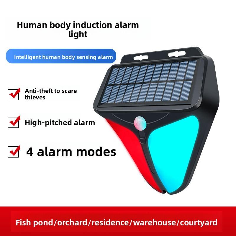 Solar LED Security Alarm Light PIR Motion Sensor Waterproof Outdoor Warning Lamp for Farm, Pond, Home, Yard, Warehouse and Villa