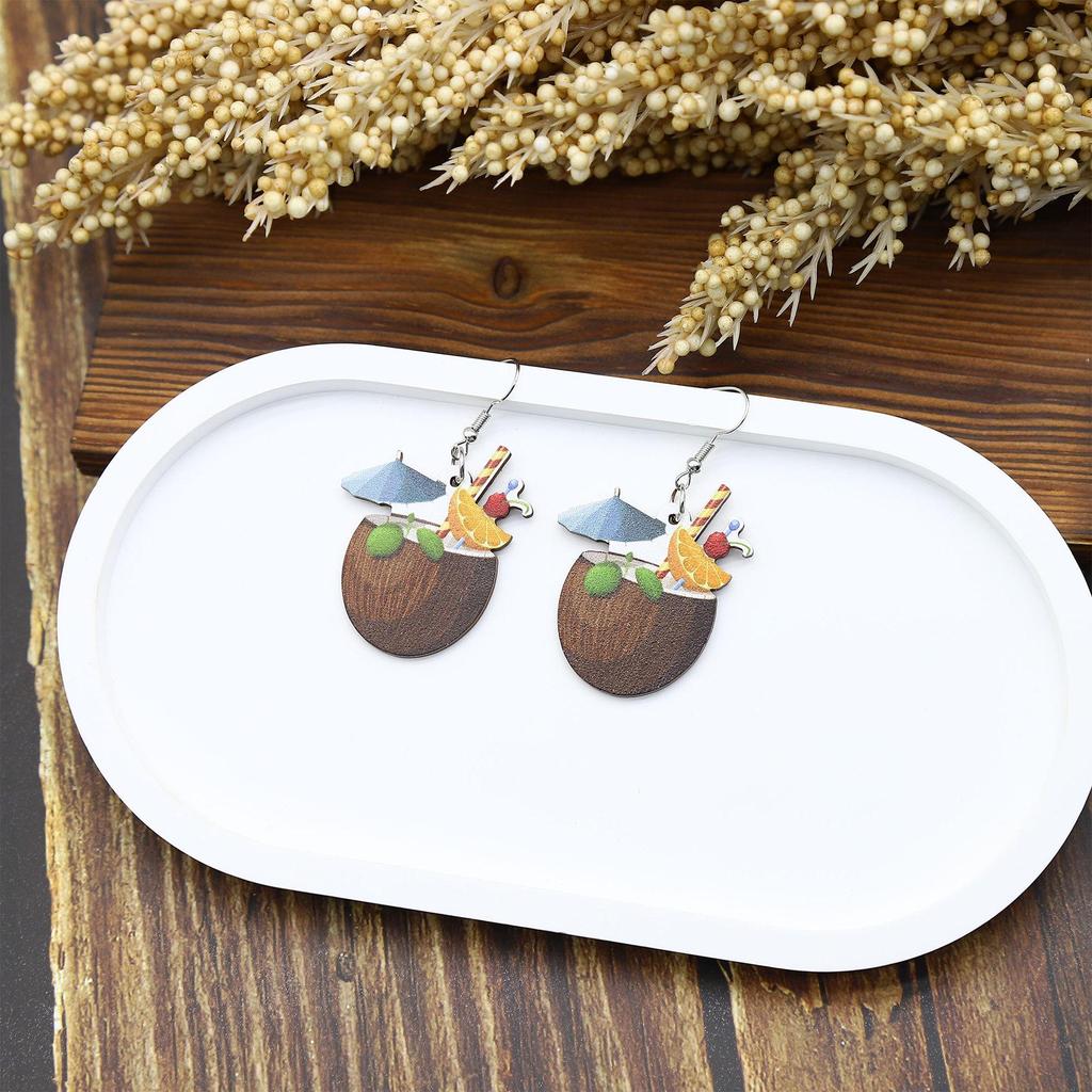 European American Style Tropical Coconut Wood Earrings