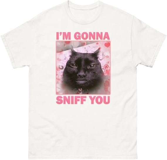 Im GONNA SNIFF YOU Cat Pattern Tshirt Casual Versatile Home Tshirt Black Pink Printed Summer Street Fashion Trendy Top S