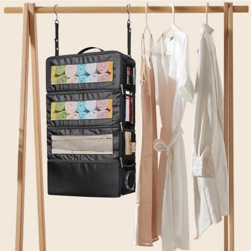 Large Capacity Foldable Travel Storage Bag Multifunctional Nylon Cloth Hanging Organizer Wardrobe Clothes Multi-Layer Bag