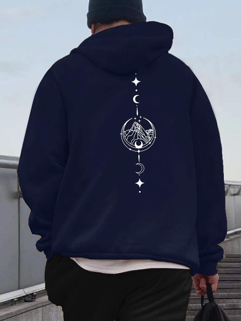 2025 New Autumn and Winter Men's Moon and Mountain Print Comfortable Long-sleeved Hoodie Sweatshirt Versatile Daily Jumper